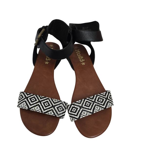 Mudd Women's Sandals Aztec Print Kourtney Black Ankle Strap Size 7.5 Med - Picture 1 of 5